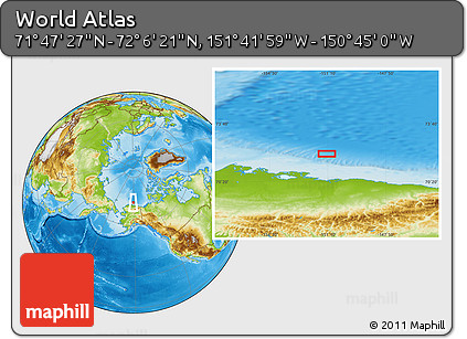 Physical Location Map of the Area around 71° 56' 54" N, 151° 13' 29" W