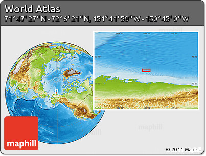 Physical Location Map of the Area around 71° 56' 54" N, 151° 13' 29" W