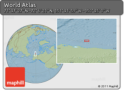 Savanna Style Location Map of the Area around 71° 56' 54" N, 151° 13' 29" W, hill shading