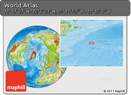 Physical Location Map of the Area around 71° 56' 54" N, 15° 13' 29" W