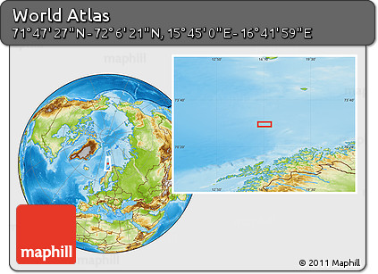 Physical Location Map of the Area around 71° 56' 54" N, 16° 13' 30" E