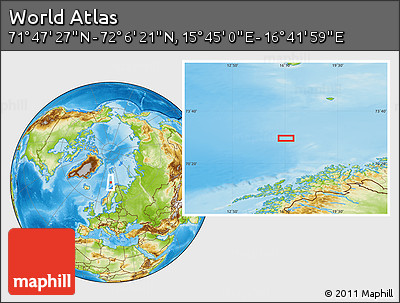 Physical Location Map of the Area around 71° 56' 54" N, 16° 13' 30" E