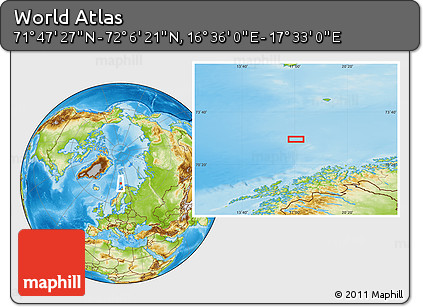 Physical Location Map of the Area around 71° 56' 54" N, 17° 4' 30" E