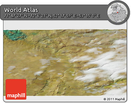 Satellite 3D Map of the Area around 71° 56' 54" N, 52° 46' 29" E