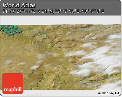 Satellite 3D Map of the Area around 71° 56' 54" N, 52° 46' 29" E