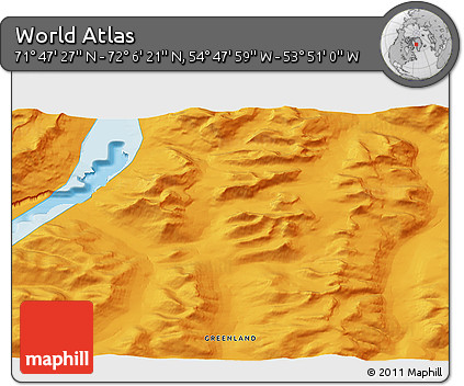 Political 3D Map of the Area around 71° 56' 54" N, 54° 19' 30" W