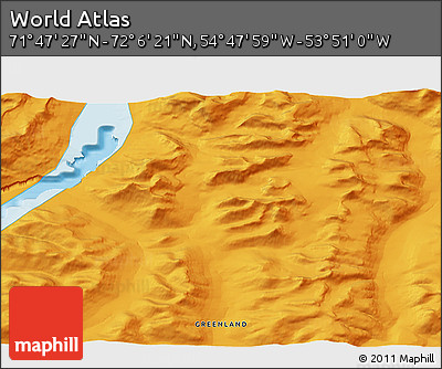 Political 3D Map of the Area around 71° 56' 54" N, 54° 19' 30" W