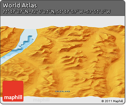 Political 3D Map of the Area around 71° 56' 54" N, 54° 19' 30" W