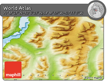 Physical Map of the Area around 71° 56' 54" N, 54° 19' 30" W