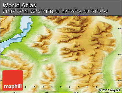 Physical Map of the Area around 71° 56' 54" N, 54° 19' 30" W
