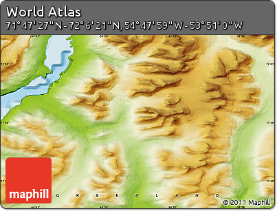Physical Map of the Area around 71° 56' 54" N, 54° 19' 30" W