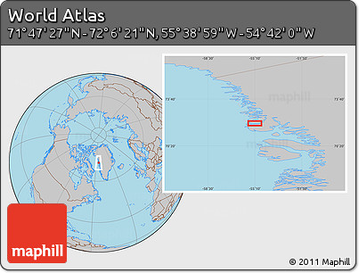 Gray Location Map of the Area around 71° 56' 54" N, 55° 10' 29" W