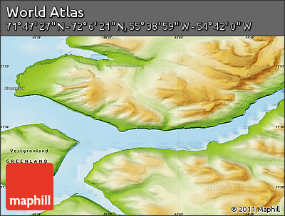 Physical Map of the Area around 71° 56' 54" N, 55° 10' 29" W