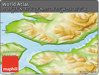 Physical Map of the Area around 71° 56' 54" N, 55° 10' 29" W