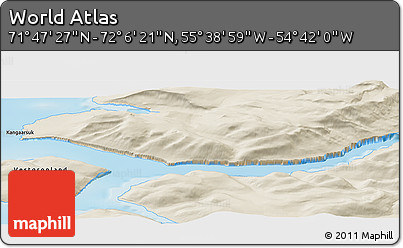 Shaded Relief Panoramic Map of the Area around 71° 56' 54" N, 55° 10' 29" W