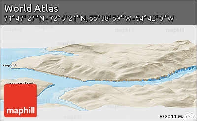 Shaded Relief Panoramic Map of the Area around 71° 56' 54" N, 55° 10' 29" W