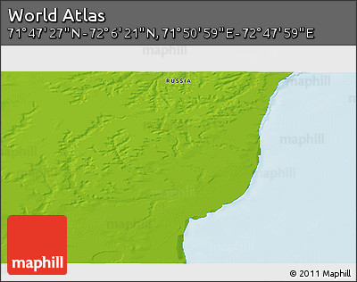Physical 3D Map of the Area around 71° 56' 54" N, 72° 19' 29" E