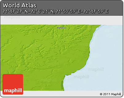 Physical 3D Map of the Area around 71° 56' 54" N, 72° 19' 29" E