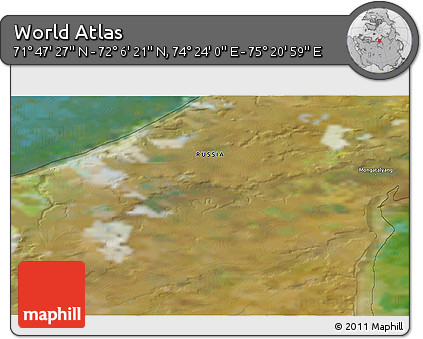 Satellite 3D Map of the Area around 71° 56' 54" N, 74° 52' 30" E
