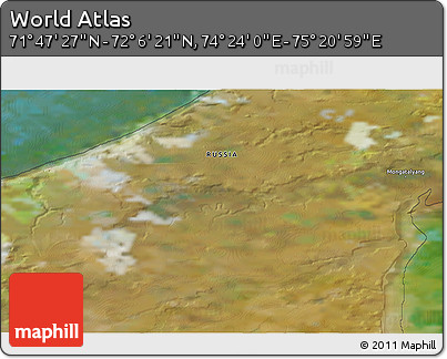 Satellite 3D Map of the Area around 71° 56' 54" N, 74° 52' 30" E