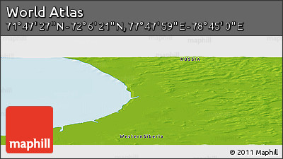 Physical Panoramic Map of the Area around 71° 56' 54" N, 78° 16' 30" E