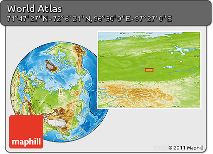 Physical Location Map of the Area around 71° 56' 54" N, 96° 58' 29" E
