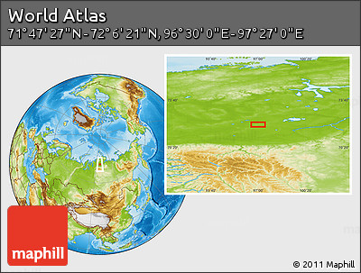 Physical Location Map of the Area around 71° 56' 54" N, 96° 58' 29" E