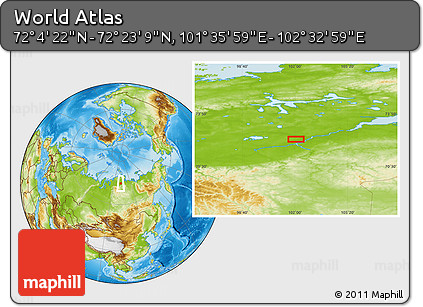 Physical Location Map of the Area around 72° 13' 45" N, 102° 4' 29" E