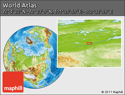 Physical Location Map of the Area around 72° 13' 45" N, 102° 4' 29" E