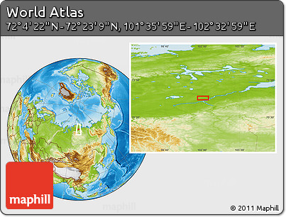 Physical Location Map of the Area around 72° 13' 45" N, 102° 4' 29" E