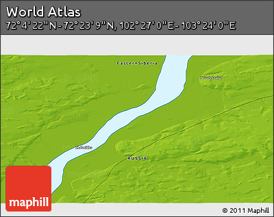 Physical 3D Map of the Area around 72° 13' 45" N, 102° 55' 30" E