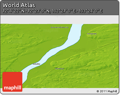 Physical 3D Map of the Area around 72° 13' 45" N, 102° 55' 30" E