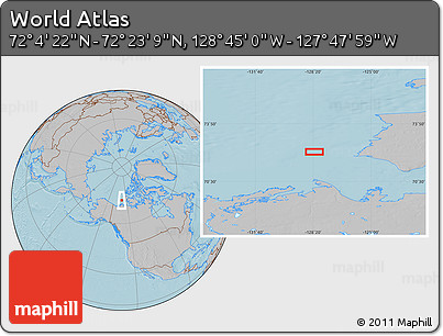 Gray Location Map of the Area around 72° 13' 45" N, 128° 16' 30" W, hill shading