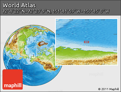 Physical Location Map of the Area around 72° 13' 45" N, 151° 13' 29" W
