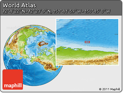 Physical Location Map of the Area around 72° 13' 45" N, 151° 13' 29" W