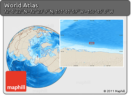 Shaded Relief Location Map of the Area around 72° 13' 45" N, 151° 13' 29" W
