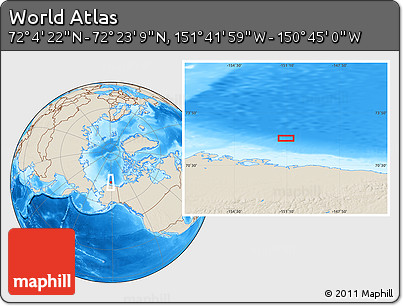 Shaded Relief Location Map of the Area around 72° 13' 45" N, 151° 13' 29" W