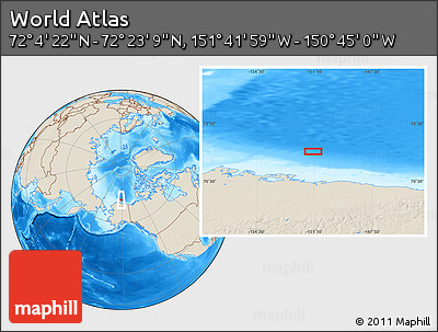 Shaded Relief Location Map of the Area around 72° 13' 45" N, 151° 13' 29" W