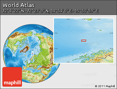Physical Location Map of the Area around 72° 13' 45" N, 15° 22' 30" E
