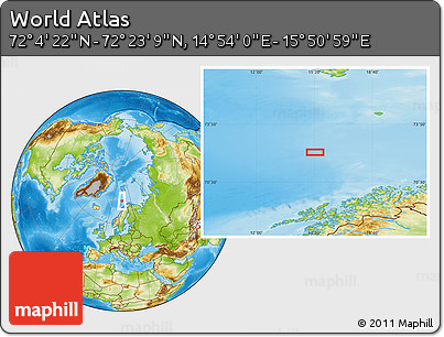 Physical Location Map of the Area around 72° 13' 45" N, 15° 22' 30" E