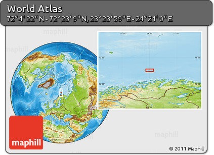 Physical Location Map of the Area around 72° 13' 45" N, 23° 52' 30" E