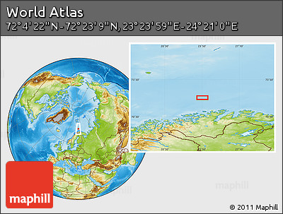 Physical Location Map of the Area around 72° 13' 45" N, 23° 52' 30" E