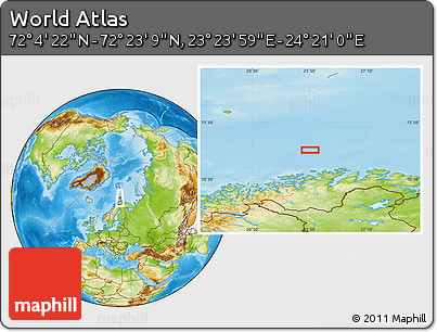 Physical Location Map of the Area around 72° 13' 45" N, 23° 52' 30" E