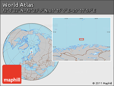 Gray Location Map of the Area around 72° 13' 45" N, 24° 43' 30" E