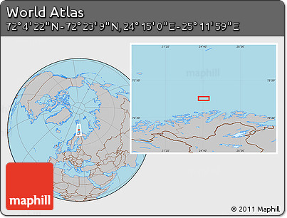 Gray Location Map of the Area around 72° 13' 45" N, 24° 43' 30" E