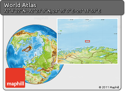 Physical Location Map of the Area around 72° 13' 45" N, 24° 43' 30" E
