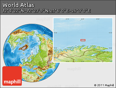 Physical Location Map of the Area around 72° 13' 45" N, 25° 34' 30" E