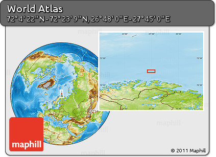 Physical Location Map of the Area around 72° 13' 45" N, 27° 16' 29" E