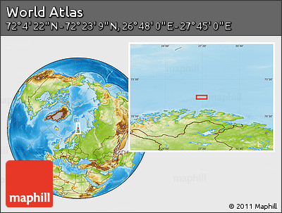 Physical Location Map of the Area around 72° 13' 45" N, 27° 16' 29" E