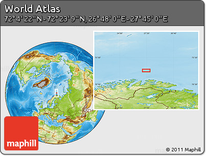 Physical Location Map of the Area around 72° 13' 45" N, 27° 16' 29" E